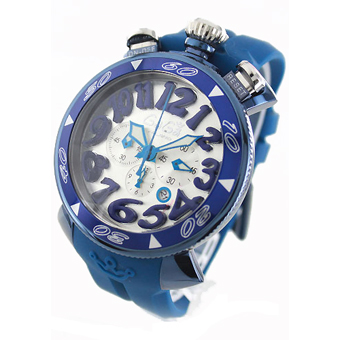 GAGA MILANO ガガミラノ レプリカ クロノ48mm クオーツ 6053.1 ラバー ブルー/シルバー メンズ